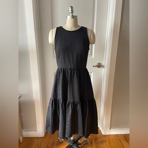 kate spade black tiered midi dress with pockets